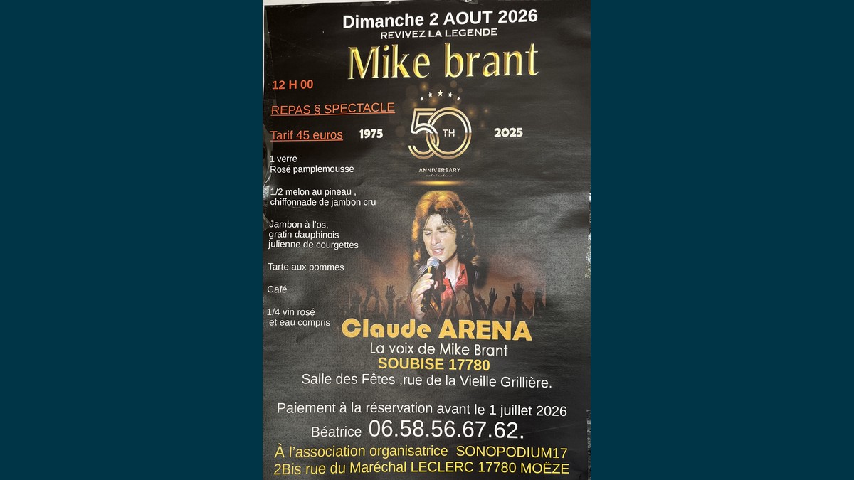 Hommage à Mike Brant avec Claude Arena – Repas-spectacle à Soubise
