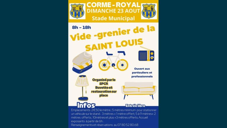 Vide-grenier de la Saint-Louis à Corme-Royal : chinez au stade municipal le 23 août