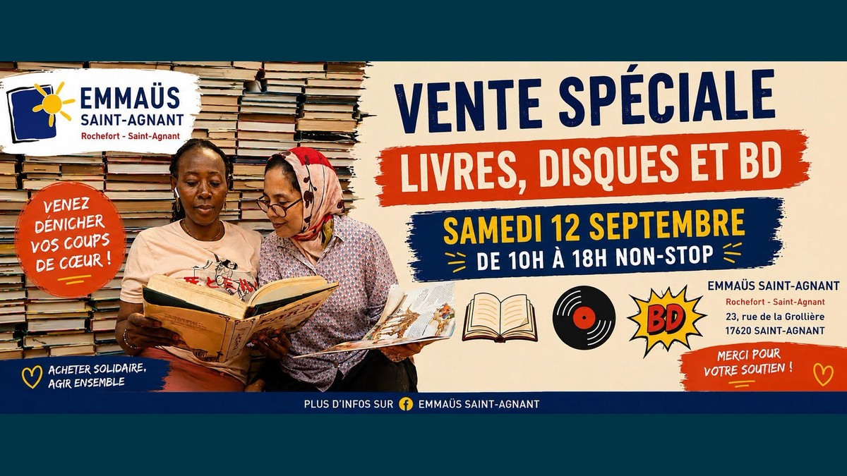 Vente spéciale Emmaüs Saint-Agnant 2026 : livres, BD et vinyles