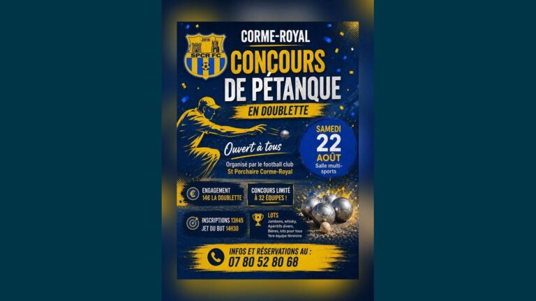 Concours de Pétanque en Doublette à Corme-Royal : Places Limitées