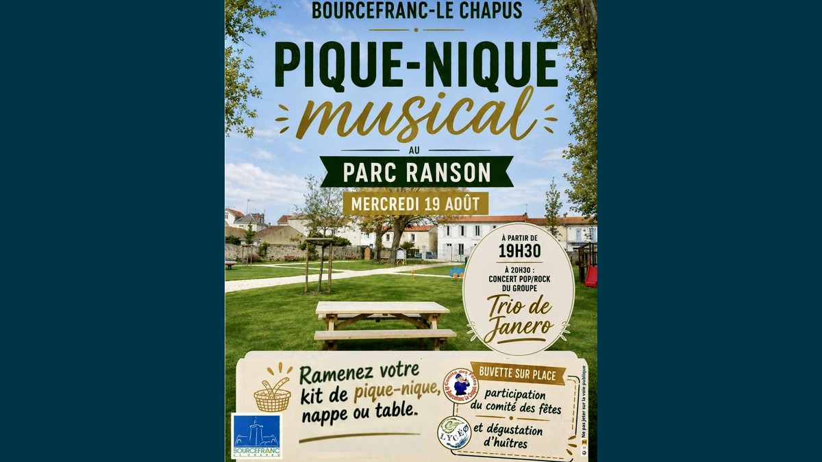 Pique-nique musical Bourcefranc 2026 : concert pop/rock au Parc Ranson