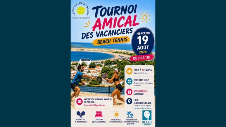 Tournoi Amical de Beach Tennis à Marennes-Plage : le 19 août 2026