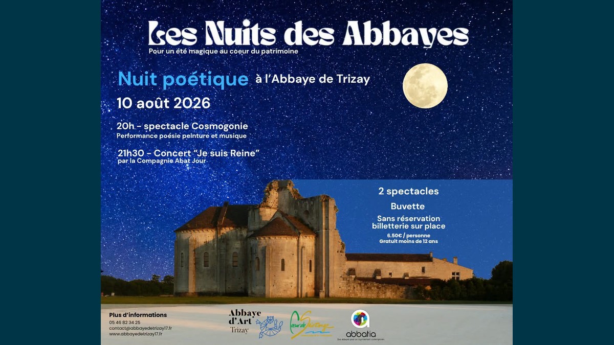 Nuit poétique à l'Abbaye de Trizay : poésie, peinture et musique sous les étoiles