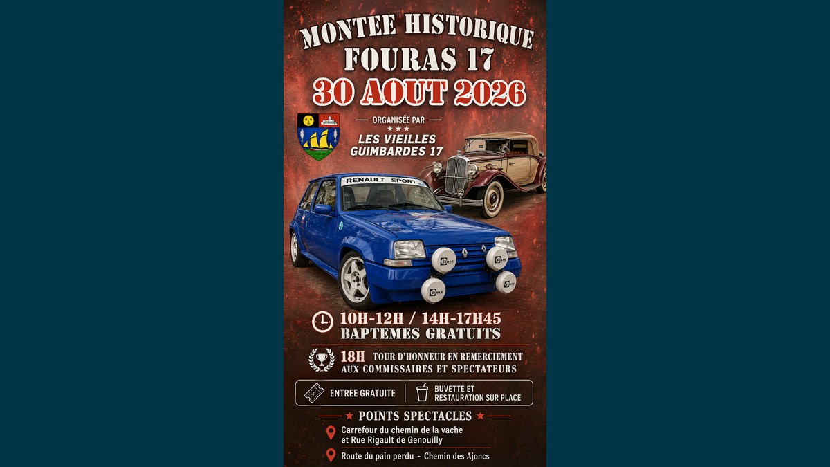 Montée Historique de Fouras : voitures anciennes en démonstration le 30 août 2026