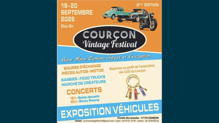 Courçon Vintage Festival 2026 : véhicules anciens, concerts et solidarité